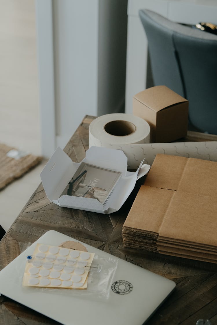 Items Used For Packaging On Table