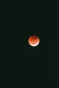 A captivating blood moon glowing brightly over a dark starry sky, showcasing the lunar eclipse beauty.