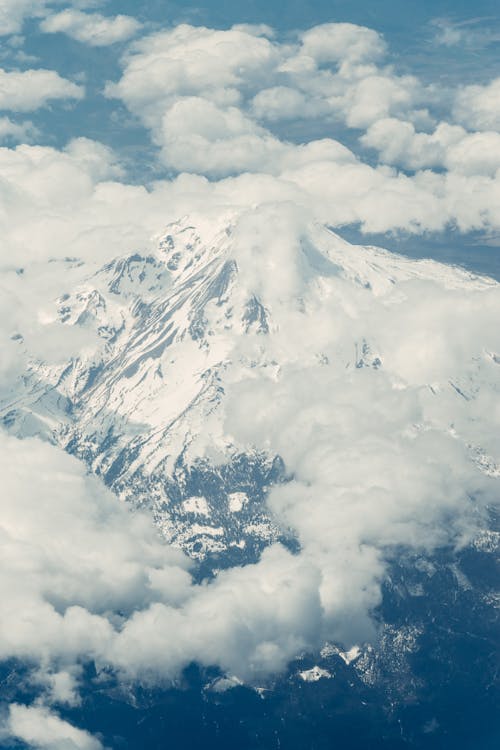 Birds Eve View Of Snowcapped Mountain and Clouds