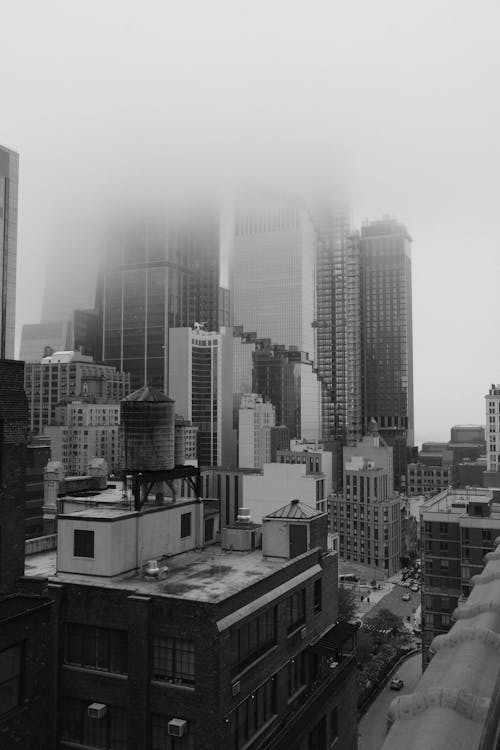 A Grayscale Photo of City Buildings
