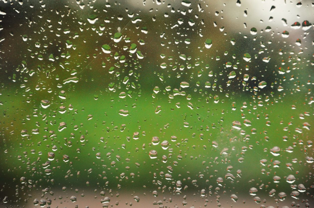 Raindrops on glass on a rainy day