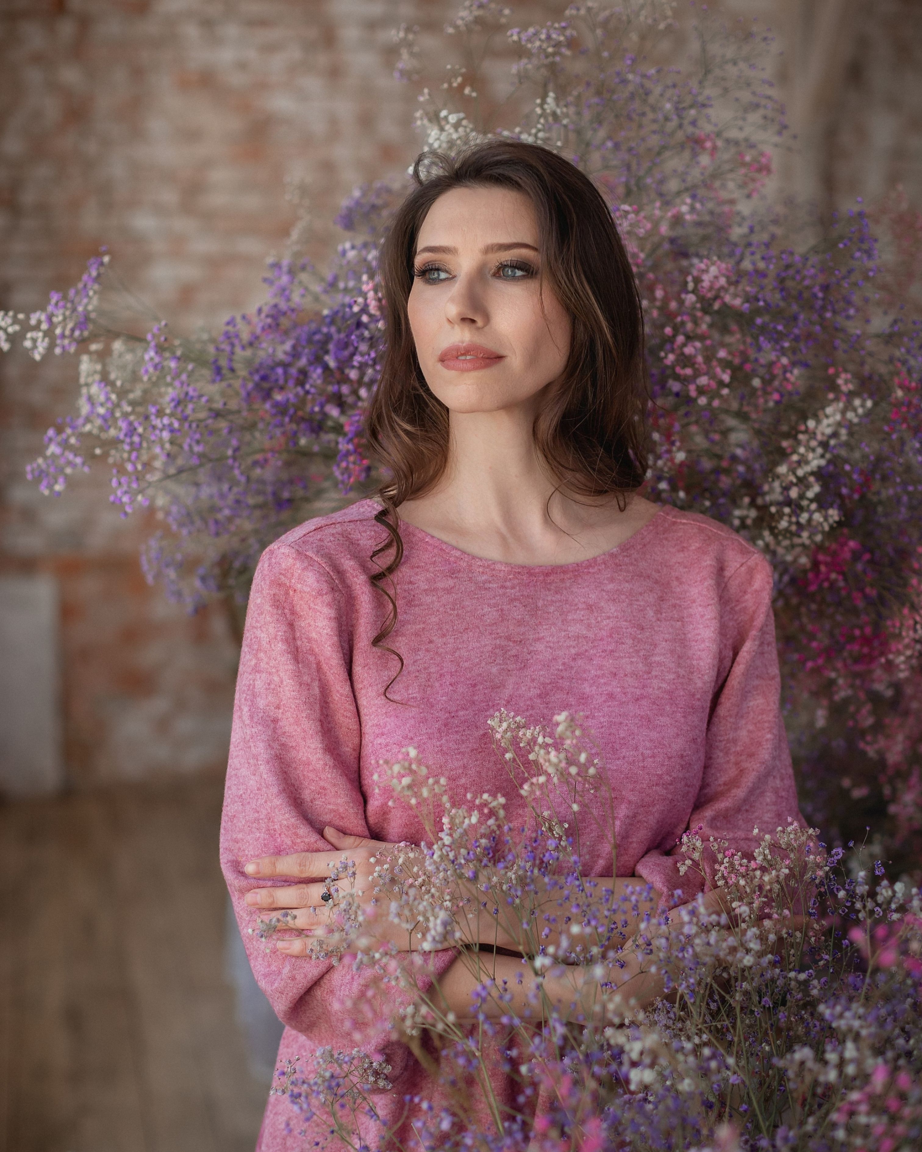 Portrait of Woman in Pink Dress Among Flowers · Free Stock Photo