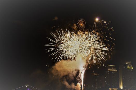 充满活力的烟花照亮了圣地亚哥的夜空
