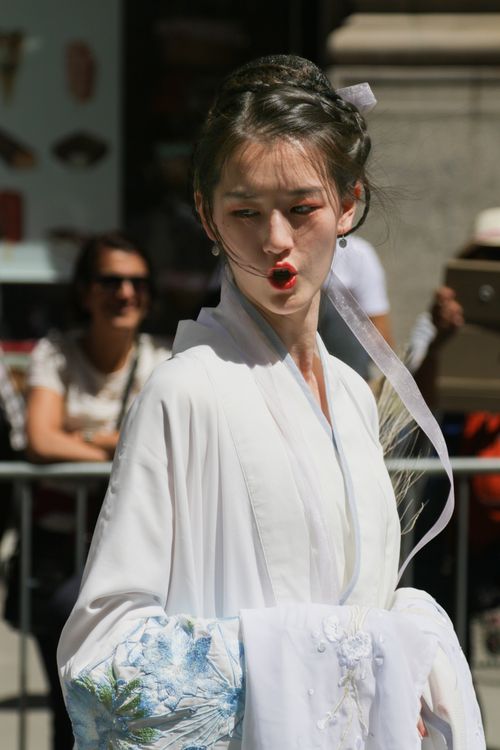 Free Close-up portrait of an Asian woman in traditional Hanfu attire outdoors in New York City. Stock Photo