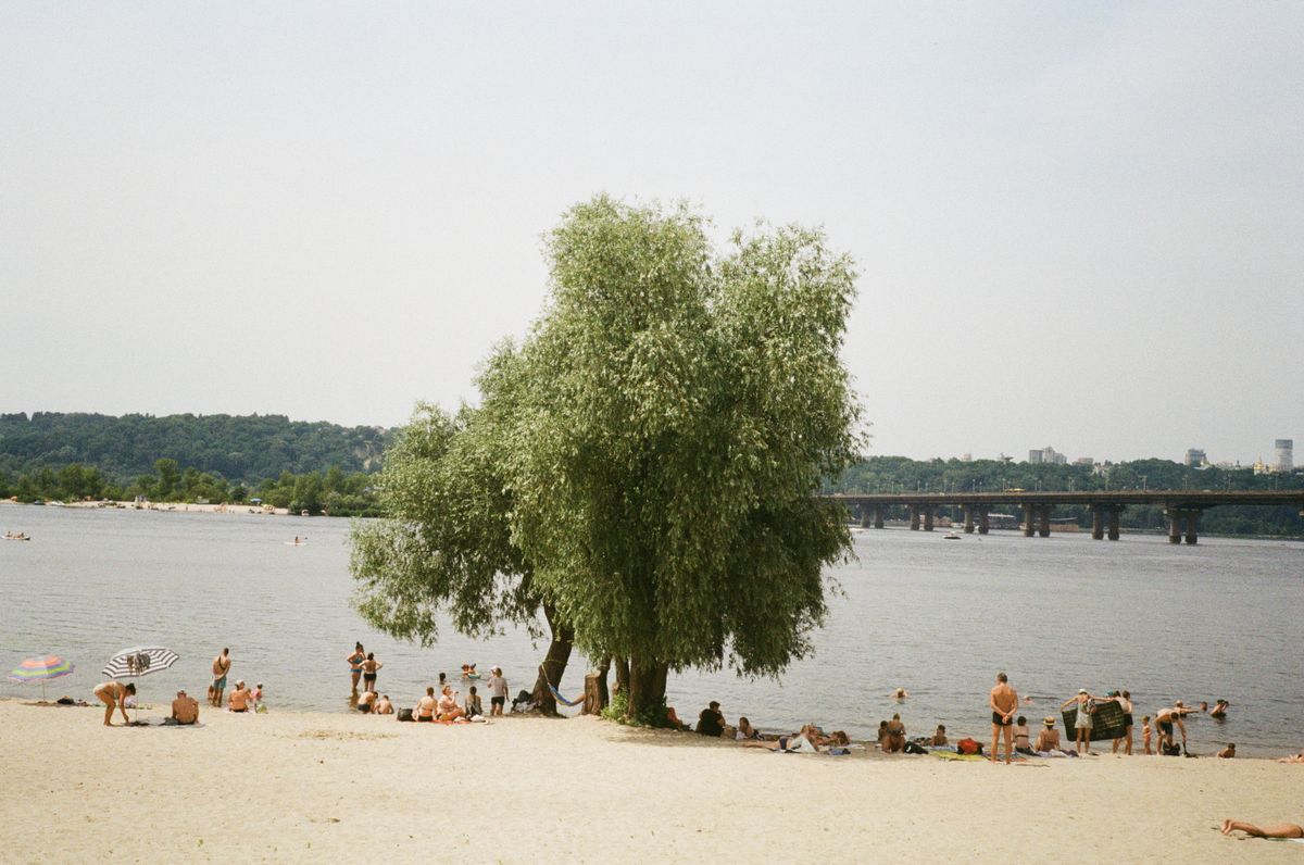 Groupe de personnes profitant d’une plage au bord de l’eau en été