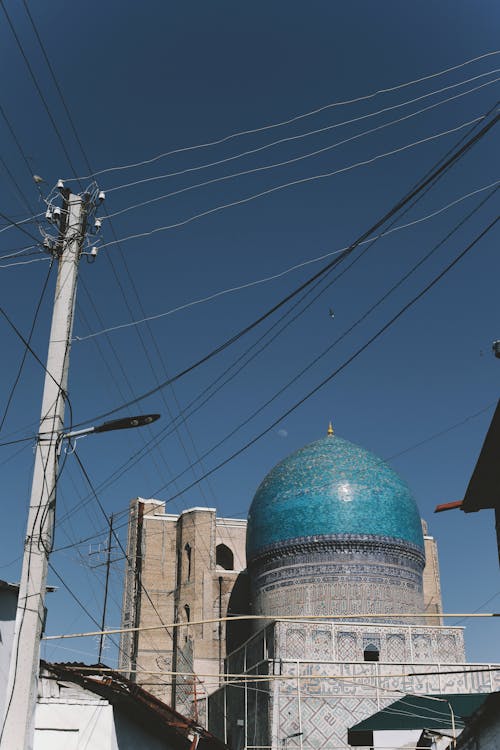 Power Lines Beside a Dome Roof Mosque