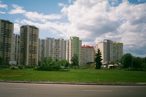 Free Captivating view of modern residential high-rises in Kyiv, Ukraine under a partly cloudy sky. Stock Photo