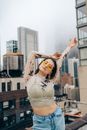 Woman in White Long Sleeve Shirt With Yellow Sunglasses