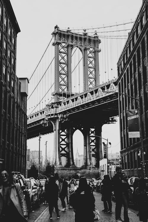 Grayscale Photo of the Brooklyn Bridge 