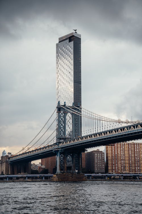 Free Bridge and Skyscraper in City Stock Photo
