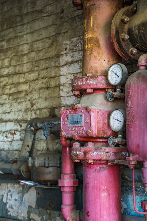 Free Pressure Gauges on Pipes for Safety Stock Photo