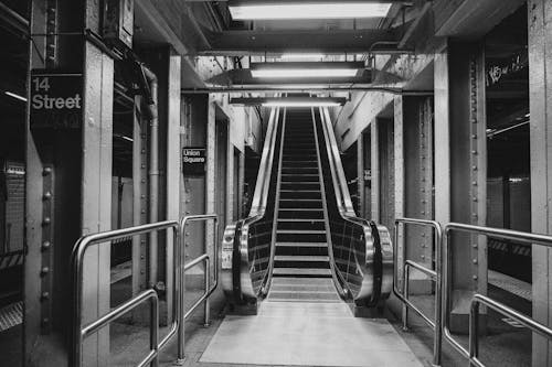 Free Escalator Inside a Subway Station Stock Photo