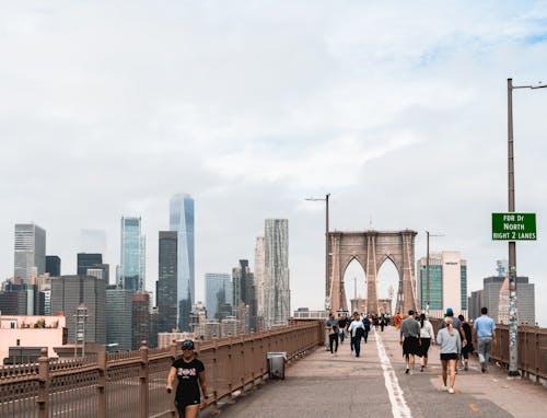 People Walking at the Brooklyn Bridge 