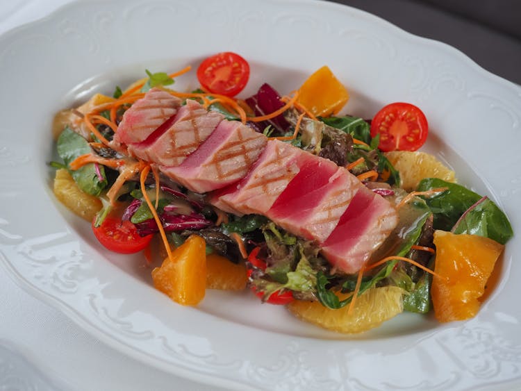 Seared Tuna Meat On A Salad