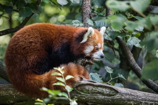 Red Panda Sleeping on Tree Branch · Free Stock Photo