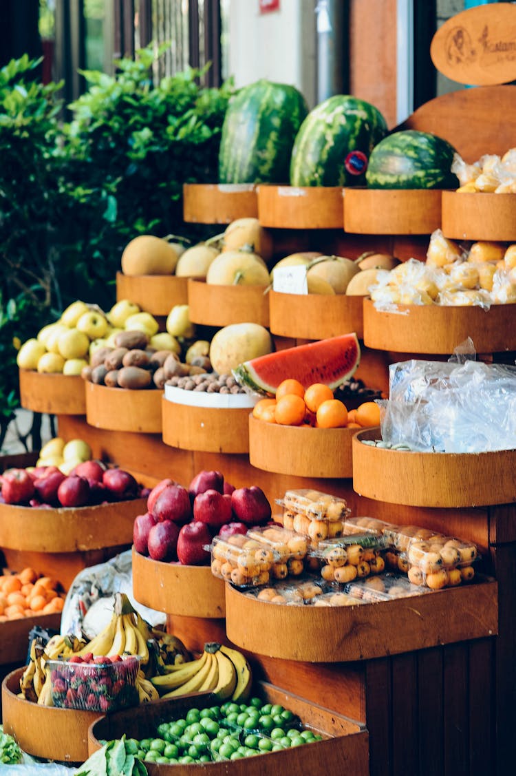 Fruit On Shelves Outside Store