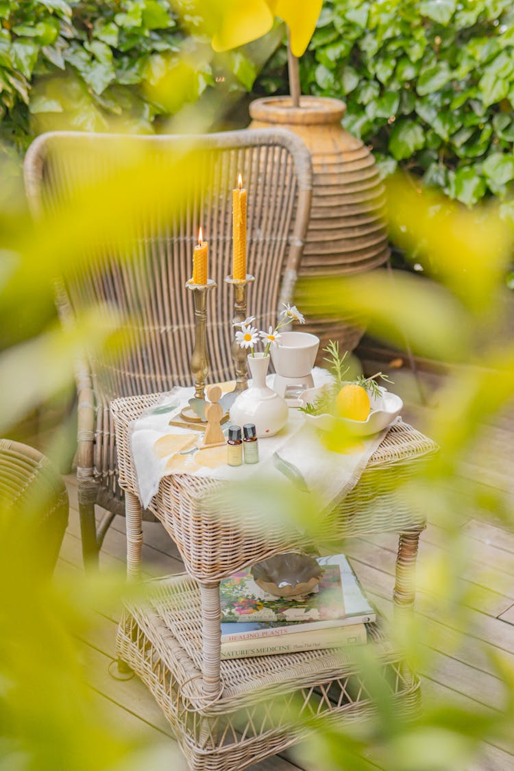 Photo Of A Wicker Table And An Armchair On A Patio