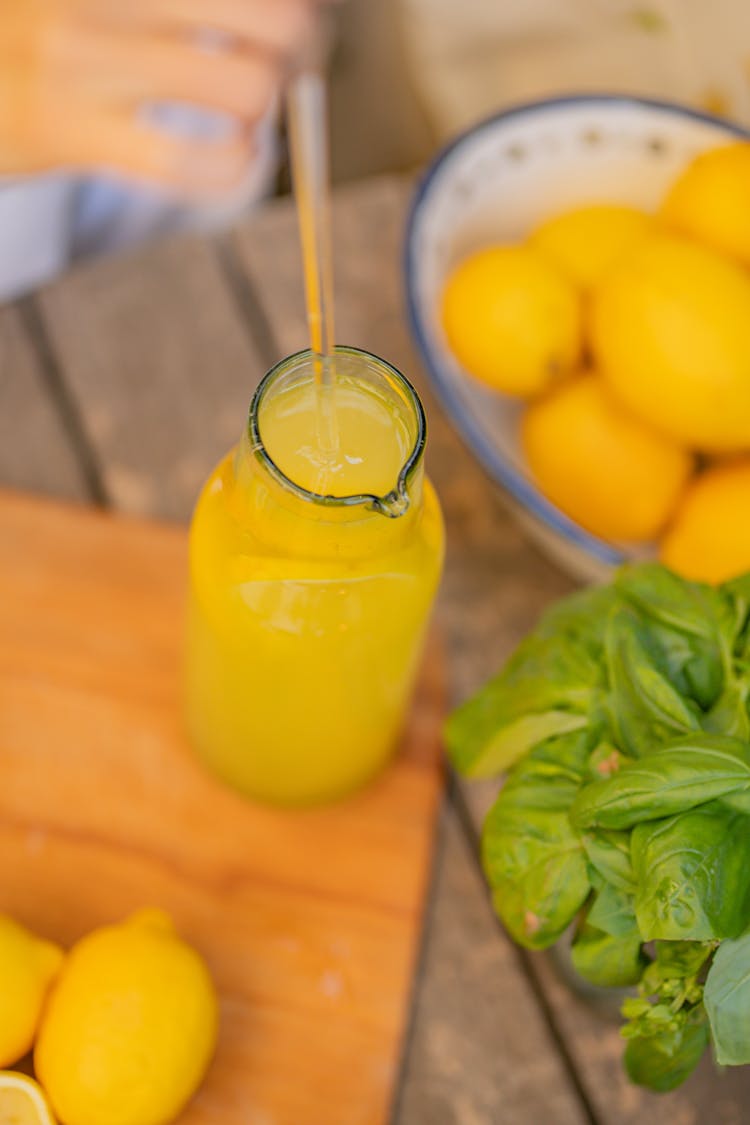 Close Up Of Lemon Juice In Bottle