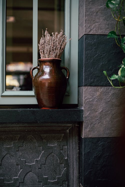 Vase with Dried Flowers on Windowsill