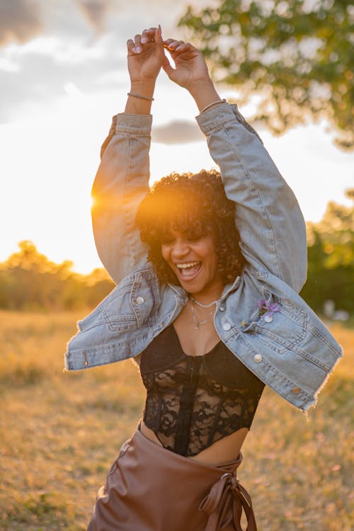 Shallow Focus of a Woman in Denim Jacket