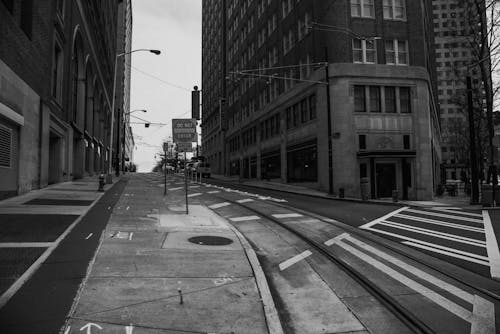 Grayscale Photo of a City Street