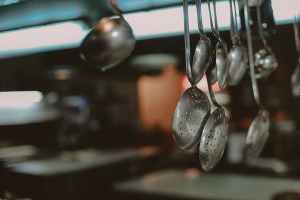 Kitchen utensils in a commercial kitchen