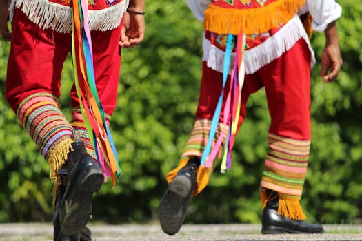 Vibrant traditional Mexican attire at Papantla festival. Colorful and lively display of cultural heritage.