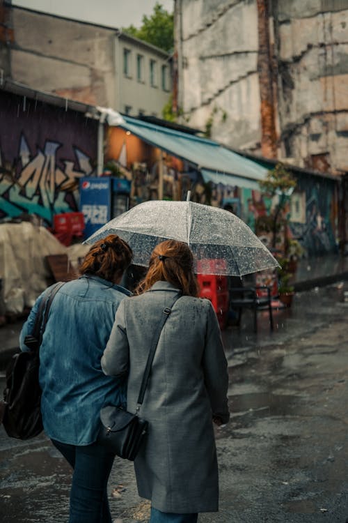 Women Walking on Street under Umbrella