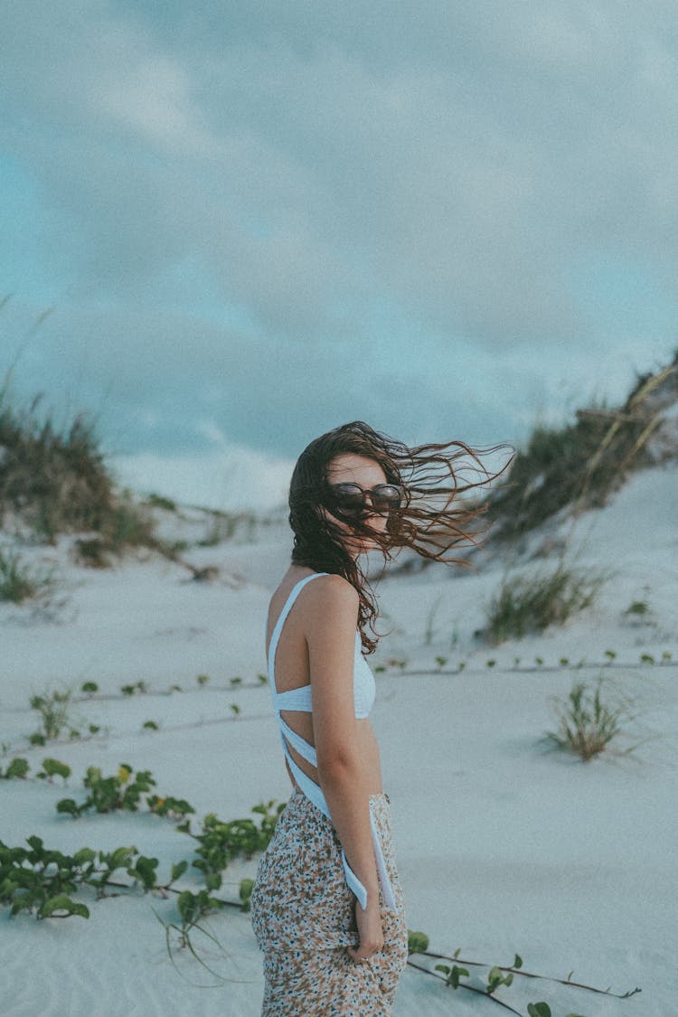 Model With Hair In Wind