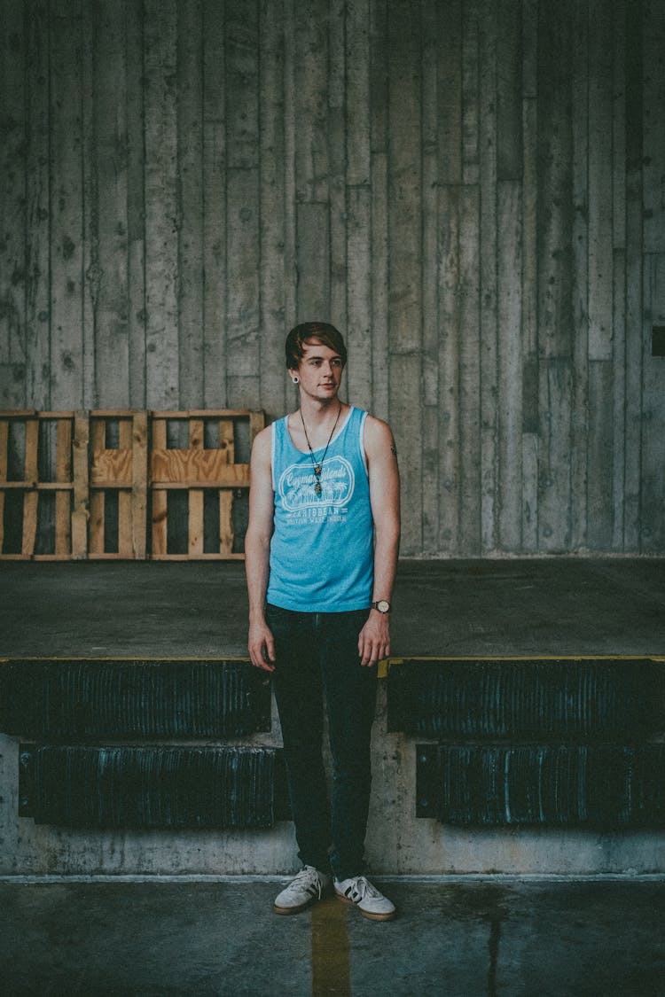 Man Posing Indoors Warehouse