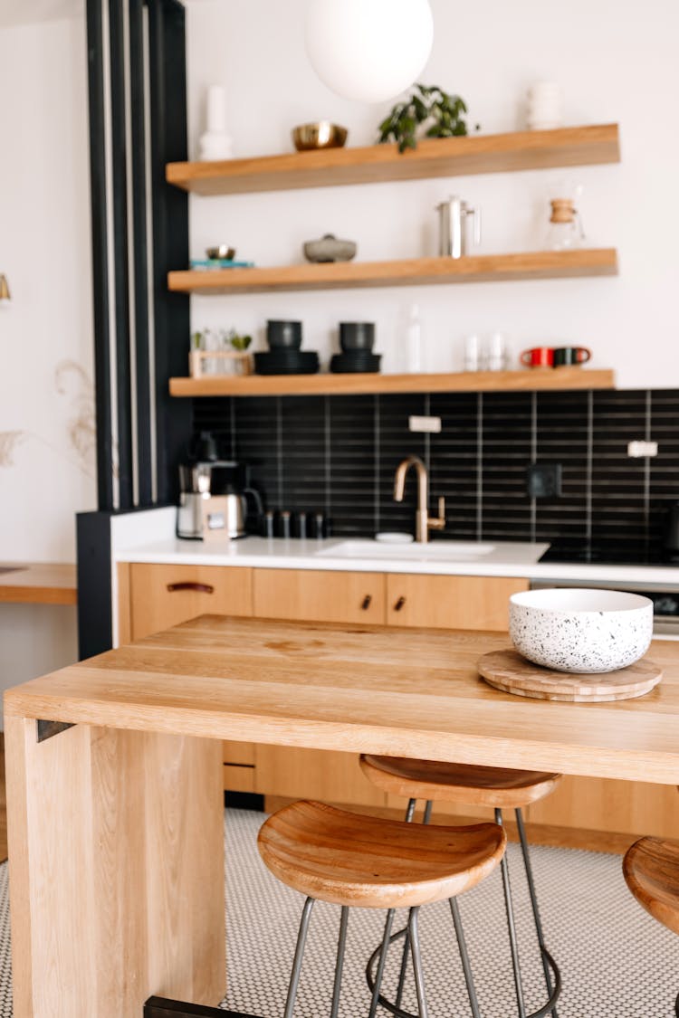 Brown Wooden Kitchen Island 