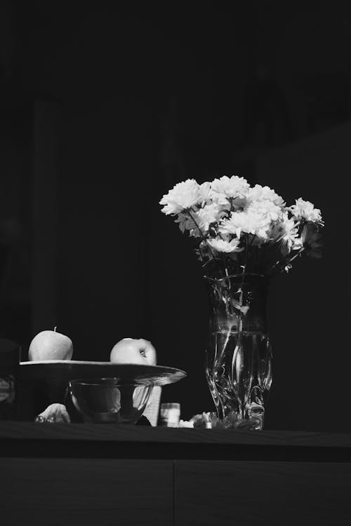 Flowers in a Vase and Apples