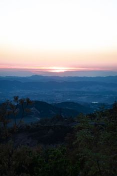 Peaceful view of mountains at sunset in Tirana County, Albania.