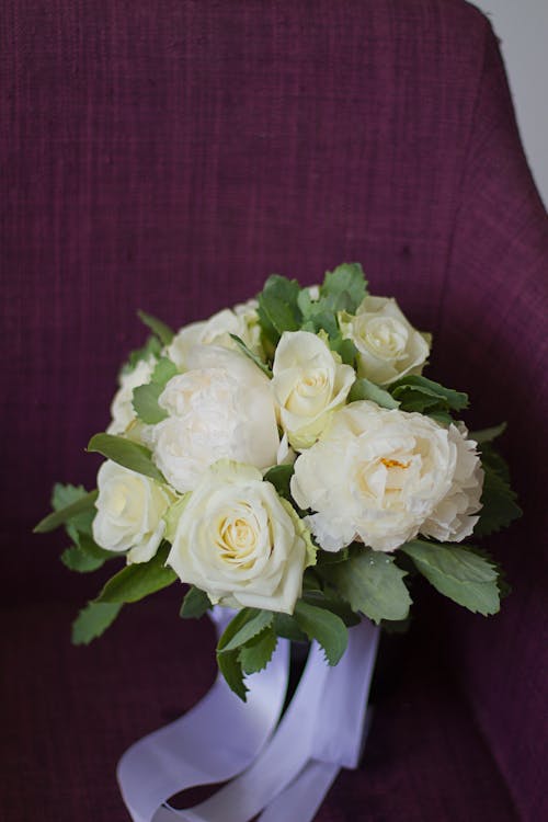 Beyaz güller, bitki örtüsü, buket içeren Ücretsiz stok fotoğraf