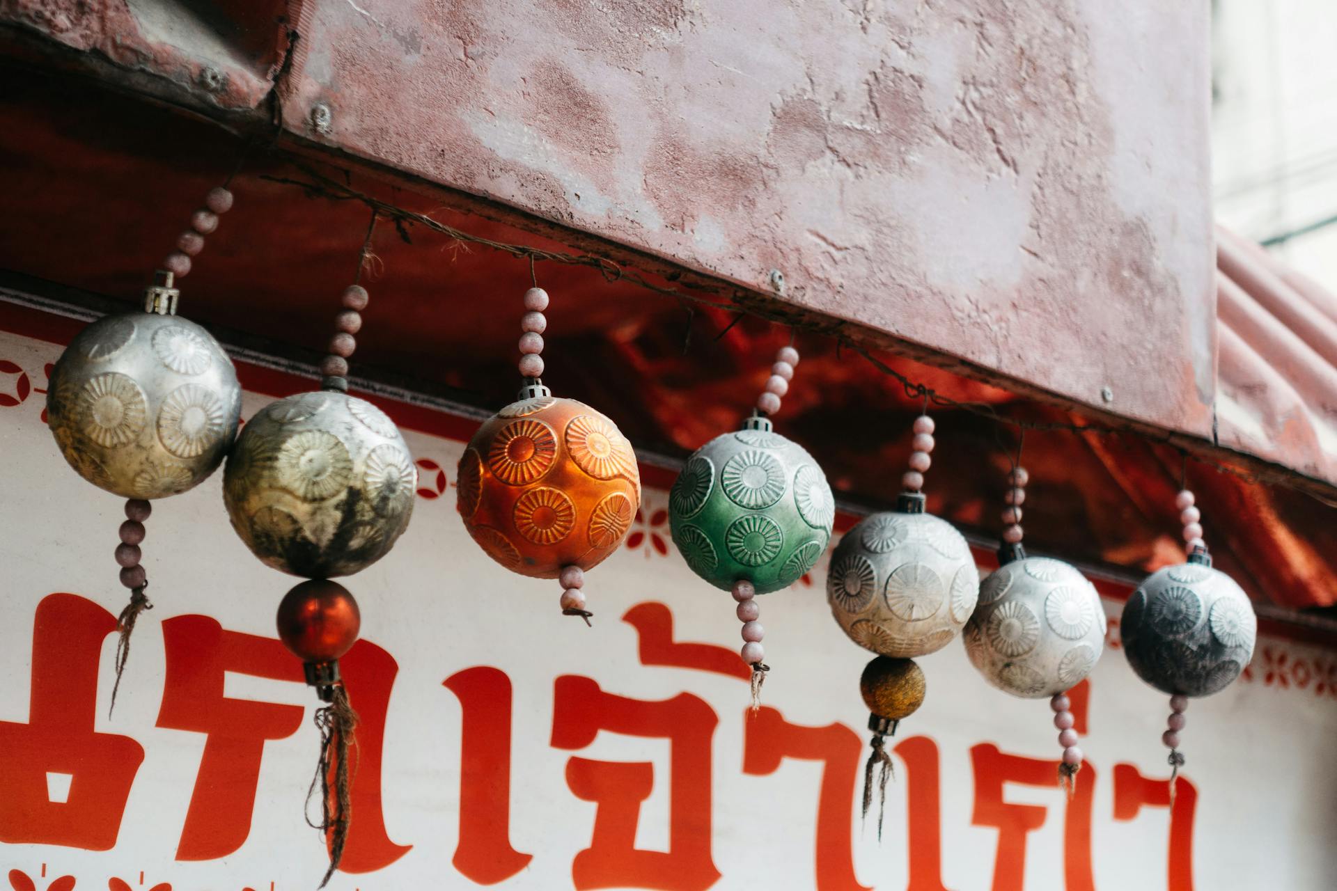 Christmas Balls Hanging on a Roof