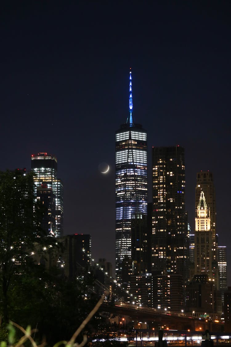 High Rise Buildings In New York City During Nighttime