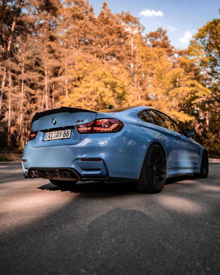 Blue BMW On The Road