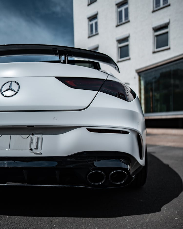 White Mercedes Benz In Close-Up Photography