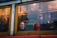 Man in Red Shirt Standing Beside Glass Window