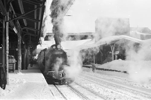 Základová fotografie zdarma na téma černobílý, jednobarevný, lokomotiva