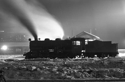 Free Grayscale Photo of Steam Train Stock Photo