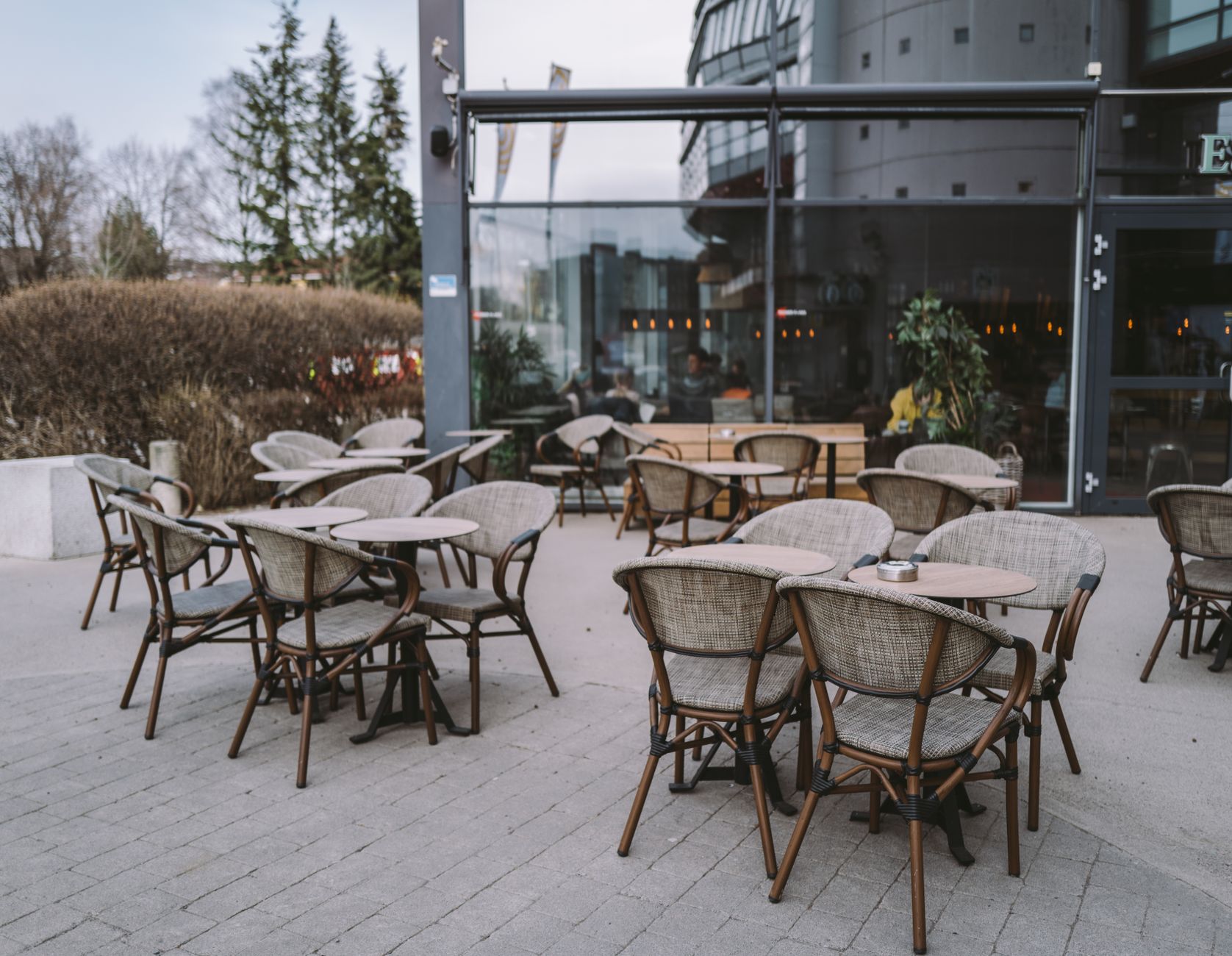 Cafe terraces on a Lozenets side street near Zaimov Park, central Sofia