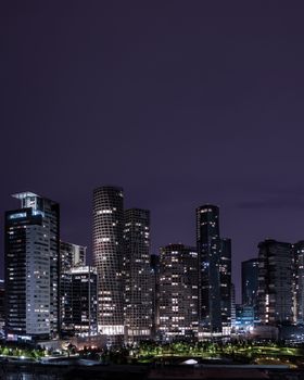 Beautiful night view of the modern high-rise buildings in Mexico City.