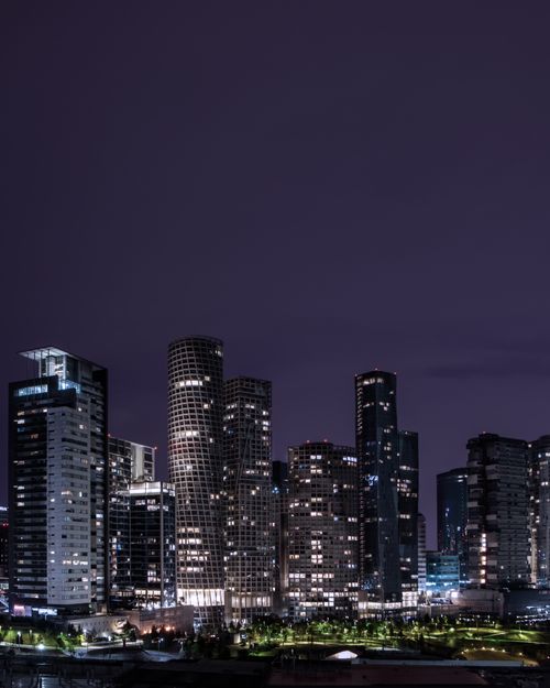 Free Beautiful night view of the modern high-rise buildings in Mexico City. Stock Photo