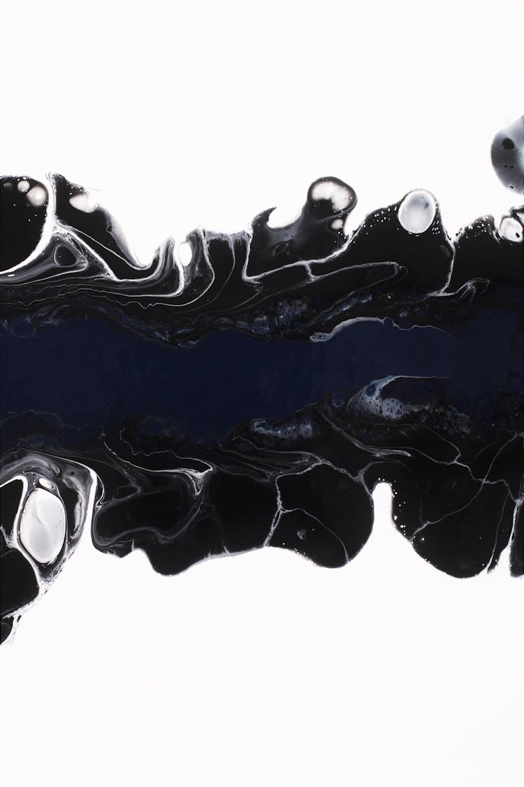 A Black And Blue Abstract Painting On White Background