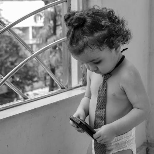 Monochrome Photo of a Cute Toddler 