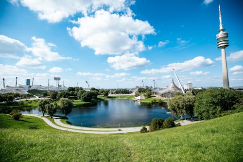 Man-made Lake surrounded with Grass and Trees