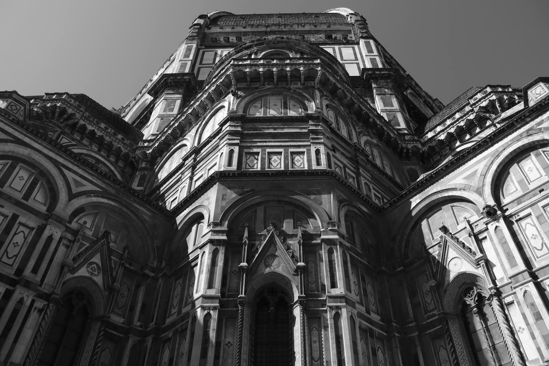 Grayscale Photo of Florence Cathedral in Florence, Italy