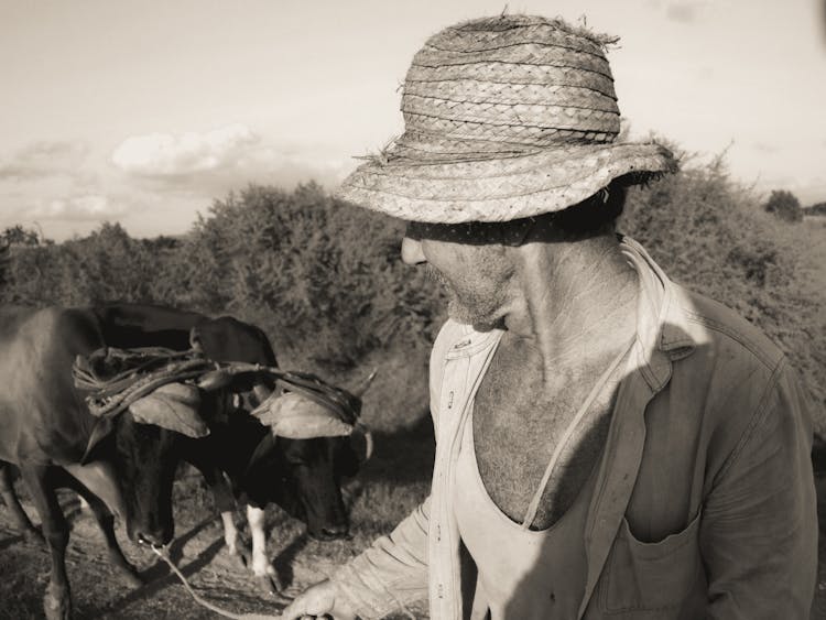 Monochrome Photo Of A Farmer 