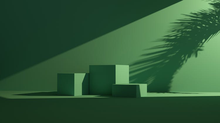 Green Podium With Shadow Of Palm Leaf